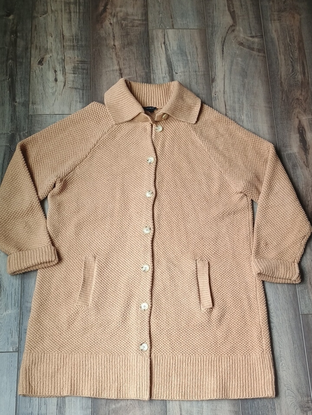 Talbots Camel Button-Up Collared Knit Cardigan